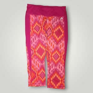 📦HEAD Sportswear Women's M Mid-Waist Pink Orange Print Capri Workout Leggings